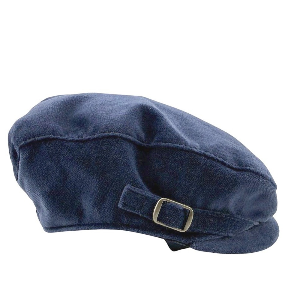 Newsboy Cap Boys Navy Blue Velveteen Buckle Peaky Blinders Retro Cabbie Hat